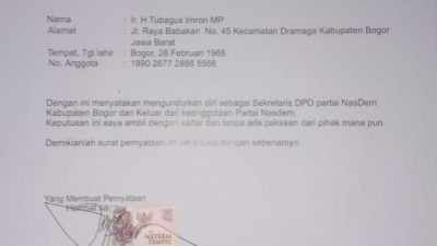 Kader NasDem Kabupaten Bogor, Tubagus Imron, Mundur.