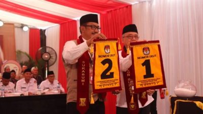 Pengundian dan Penetapan Nomor Urut Paslon  Bupati dan Wakil Bupati Sukabumi  2024, Ini Hasilnya