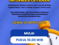 Hari Otonomi Daerah Tahun 2026, Jam Pelayanan Dishub Kabupaten Sukabumi di Buka Pada Pukul 10.00 WIB.
